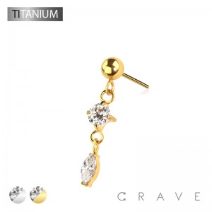 IMPLANT GRADE TITANIUM THREADLESS PUSH IN CZ ROUND AND MARQUISE DANGLE TOP PART